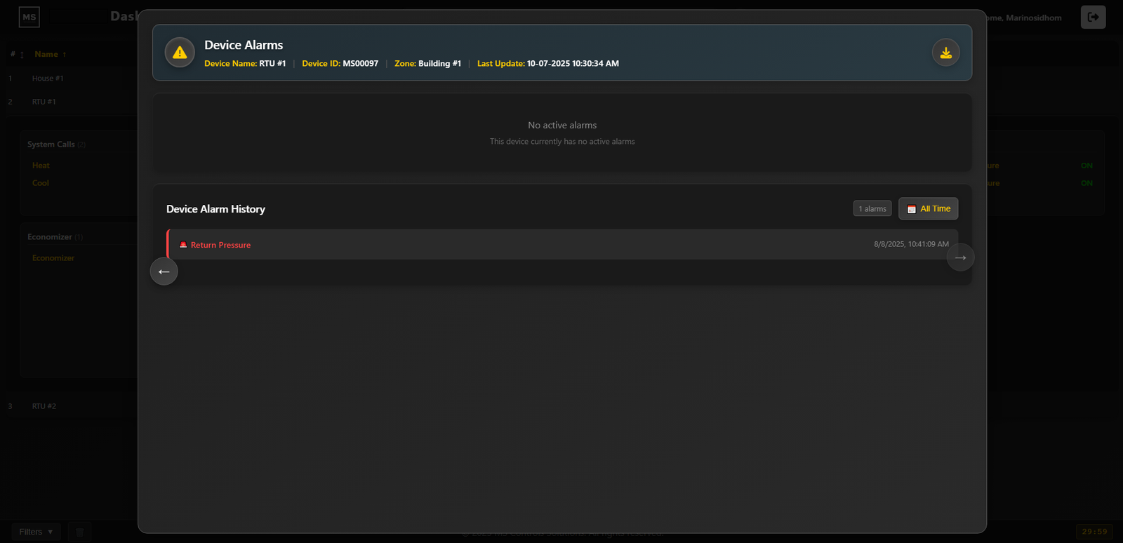 Global Dashboard - Alarm Page