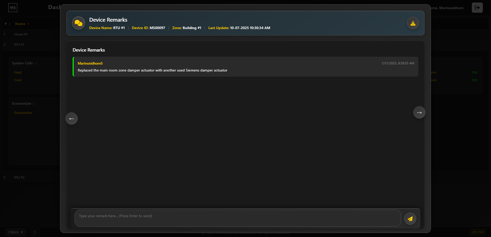 Global Dashboard - Remarks Page